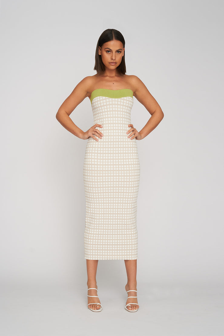 BY JOHNNY Isabella Check Strapless Knit Dress
